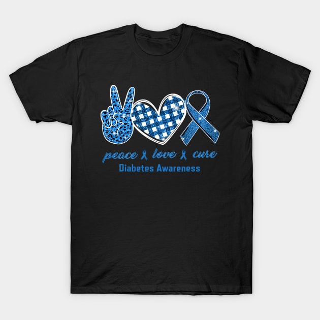 Peace Love Cure Leopard Diabetes Awareness Survivors T-Shirt by Tucker0231